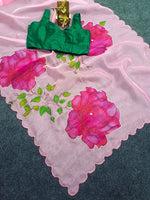 Thumbnail for NOZ2TOZ Women's Organza Digital print Aari Work Pink Saree With Blouse Piece - Distacart