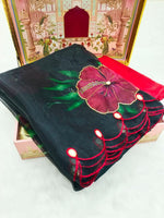 Thumbnail for Malishka Women's Organza Digital print Aari Work Black Saree With Blouse Piece - Black - Distacart