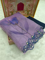 Thumbnail for Malishka Women's Organza Digital print Aari Work Lavender Saree With Blouse Piece - Lavender - Distacart
