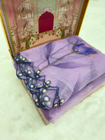 Thumbnail for NOZ2TOZ Women's Organza Digital print Aari Work Lavender Saree With Blouse Piece - Distacart