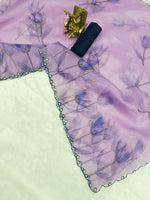 Thumbnail for NOZ2TOZ Women's Organza Digital print Aari Work Lavender Saree With Blouse Piece - Distacart