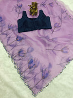 Thumbnail for NOZ2TOZ Women's Organza Digital print Aari Work Lavender Saree With Blouse Piece - Distacart