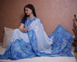 Thumbnail for Malishka Women's Organza Silk Digital print Aari Work White Saree With Blouse Piece - White - Distacart