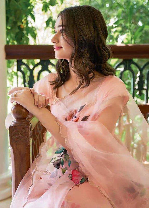 NOZ2TOZ Women's Organza Digital print Aari Work Peach Saree With Blouse Piece - Distacart