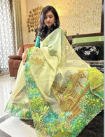 Thumbnail for Malishka Women's Organza Digital print Aari Work Green Saree With Blouse Piece - Green - Distacart