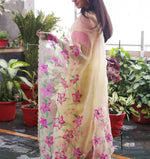 Thumbnail for Malishka Women's Organza Digital print Aari Work Beige Saree With Blouse Piece - Beige - Distacart
