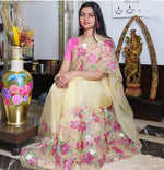 Thumbnail for Malishka Women's Organza Digital print Aari Work Beige Saree With Blouse Piece - Beige - Distacart
