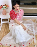 Thumbnail for Malishka Women's Organza Digital print Hand Work White Saree With Blouse Piece - White - Distacart