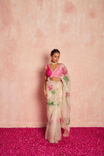 Thumbnail for Malishka Women's Organza Digital print Hand Work Beige Saree With Blouse Piece - Beige - Distacart
