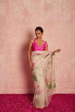 Thumbnail for Malishka Women's Organza Digital print Hand Work Beige Saree With Blouse Piece - Beige - Distacart