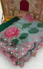 Thumbnail for Malishka Women's Organza Digital print Hand Work Green Saree With Blouse Piece - Green - Distacart