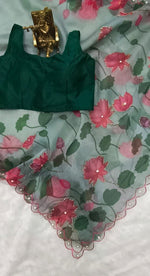 Thumbnail for Malishka Women's Organza Digital print Hand Work Green Saree With Blouse Piece - Green - Distacart