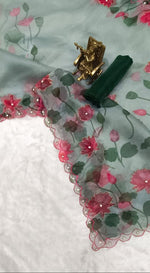Thumbnail for Malishka Women's Organza Digital print Hand Work Green Saree With Blouse Piece - Green - Distacart