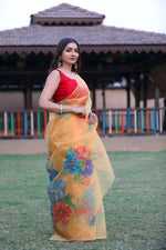 Thumbnail for NOZ2TOZ Women's Organza Digital print Hand Work Orange Saree With Blouse Piece - Distacart