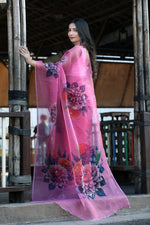 Thumbnail for Malishka Women's Organza Digital print Hand Work Pink Saree With Blouse Piece - Pink - Distacart