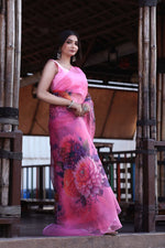 Thumbnail for Malishka Women's Organza Digital print Hand Work Pink Saree With Blouse Piece - Pink - Distacart