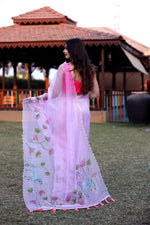 Thumbnail for Malishka Women's Organza Digital print Hand Work Baby Pink Saree With Blouse Piece - Baby Pink - Distacart