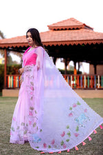 Thumbnail for Malishka Women's Organza Digital print Hand Work Baby Pink Saree With Blouse Piece - Baby Pink - Distacart