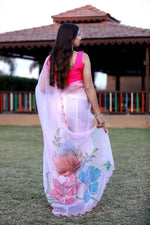 Thumbnail for Malishka Women's Organza Digital print Aari Work Baby Pink Saree With Blouse Piece - Baby Pink - Distacart