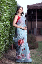 Thumbnail for Malishka Women's Organza Digital print Hand Work Grey Saree With Blouse Piece - Grey - Distacart