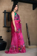 Thumbnail for Malishka Women's Organza Digital print Hand Work Pink Saree With Blouse Piece - Pink - Distacart