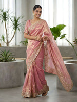 Thumbnail for Joban Fashion Pink Fandy Satin Silk Party Wear Sarees - Distacart