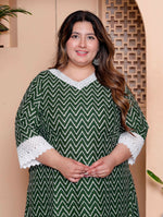 Thumbnail for Miravan Womens Plus Size Green Rayon Zigzag Print Kurta with Palazzo set - Distacart