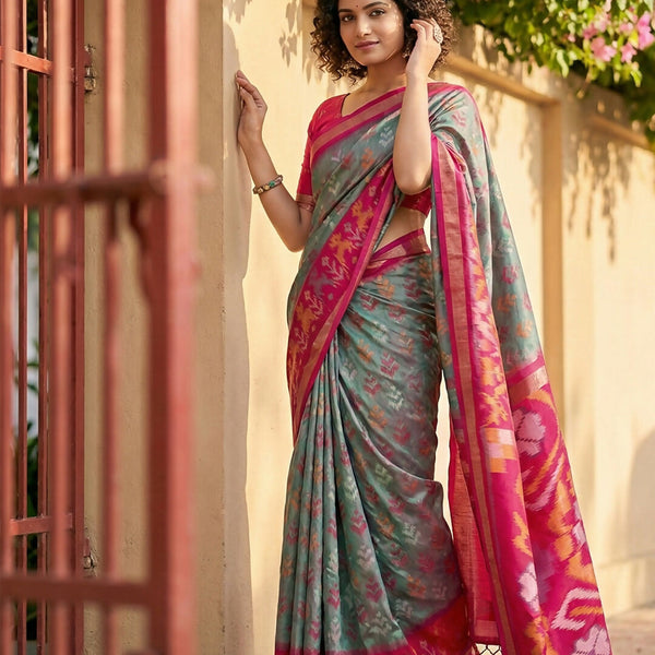 Shree Shyam Fashion Grey Pochampally Silk Saree - Distacart