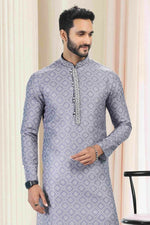Thumbnail for Raivat Ethnic Cotton Thread Work Kurta Pajama In Grey Colour - Dista