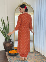 Thumbnail for Malishka Women's Orange Vichitra Silk Embroidered Straight Kurta Pant With Dupatta
