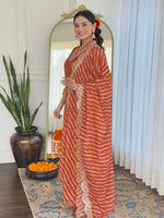 Thumbnail for Malishka Women's Orange Vichitra Silk Embroidered Straight Kurta Pant With Dupatta