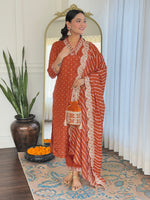 Thumbnail for Malishka Women's Orange Vichitra Silk Embroidered Straight Kurta Pant With Dupatta