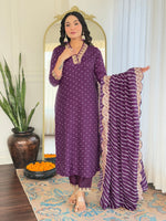 Thumbnail for Malishka Women's Wine Vichitra Silk Embroidered Straight Kurta Pant With Dupatta