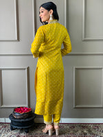 Thumbnail for Malishka Women's Yellow Vichitra Silk Embroidered Straight Kurta Pant With Dupatta