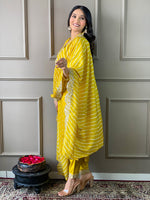 Thumbnail for Malishka Women's Yellow Vichitra Silk Embroidered Straight Kurta Pant With Dupatta