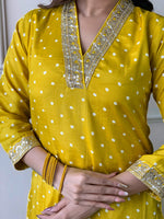 Thumbnail for Malishka Women's Yellow Vichitra Silk Embroidered Straight Kurta Pant With Dupatta