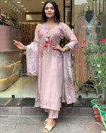 Thumbnail for Malishka Women's Peach Viscose Rayon Printed Straight Kurta Pant With Dupatta - Distacart