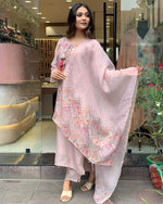 Thumbnail for Malishka Women's Peach Viscose Rayon Printed Straight Kurta Pant With Dupatta - Distacart