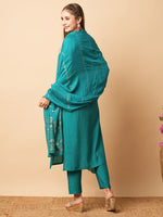 Thumbnail for Malishka Women's Green Viscose Chanderi Embroidered Straight Kurta Pant With Dupatta - Distacart