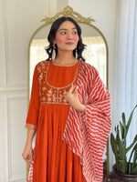 Thumbnail for Malishka Women's Orange Viscose Silk Embroidered Flared Kurta Pant With Dupatta
