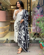 Thumbnail for Malishka Women's White Viscose Rayon Embroidered Straight Kurta Pant With Dupatta - Distacart