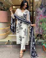 Thumbnail for Malishka Women's White Viscose Rayon Embroidered Straight Kurta Pant With Dupatta - Distacart
