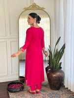 Thumbnail for Malishka Women's Pink Viscose Embroidered Straight Kurta Pant With Dupatta