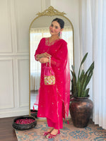 Thumbnail for Malishka Women's Pink Viscose Embroidered Straight Kurta Pant With Dupatta