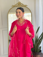 Thumbnail for Malishka Women's Pink Viscose Embroidered Straight Kurta Pant With Dupatta