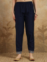 Thumbnail for Malishka Women's Navy Blue Viscose Chanderi Embroidered Straight Kurta Pant With Dupatta - Distacart