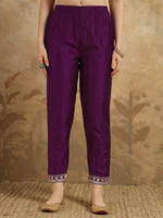 Thumbnail for Malishka Women's Purple Viscose Chanderi Embroidered Straight Kurta Pant With Dupatta - Distacart
