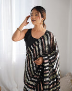 Thumbnail for NOZ2TOZ Sequence Embroidery Georgette Black Saree With Unstitched Blouse Piece - Distacart