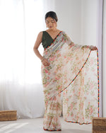 Thumbnail for Malishka Printed Georgette Multi Saree With Unstitched Blouse Piece - Distacart