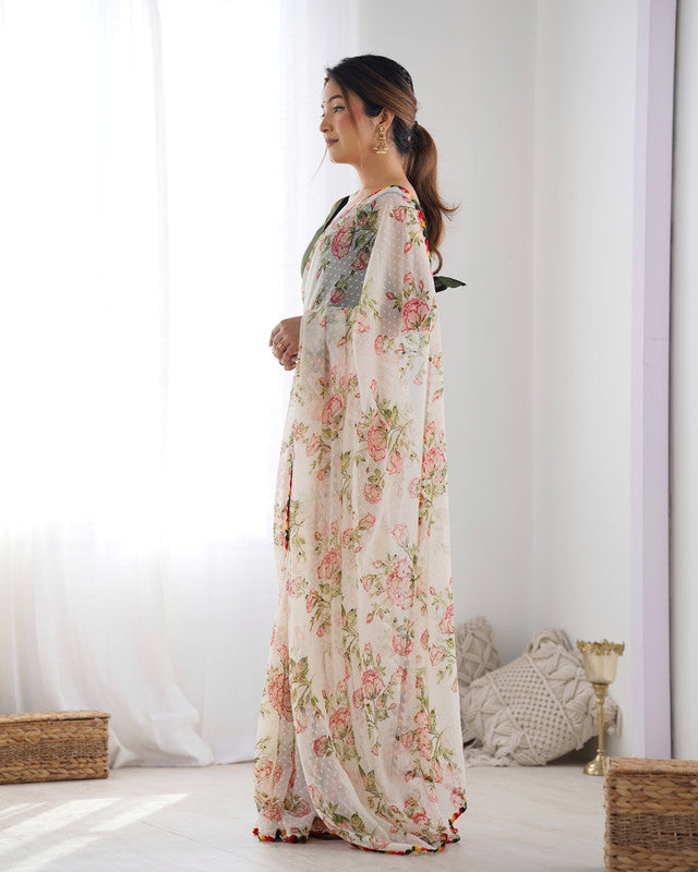 Malishka Printed Georgette Multi Saree With Unstitched Blouse Piece - Distacart